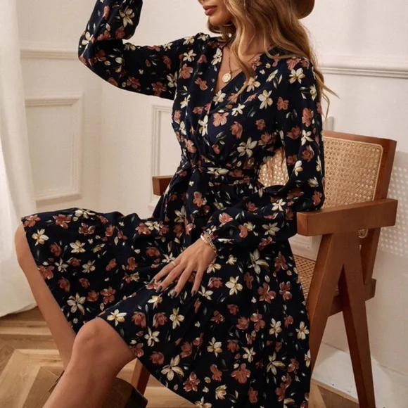 024 Boho Print Ruffle Mini Dress Cottagecore - Picture 1 of 6